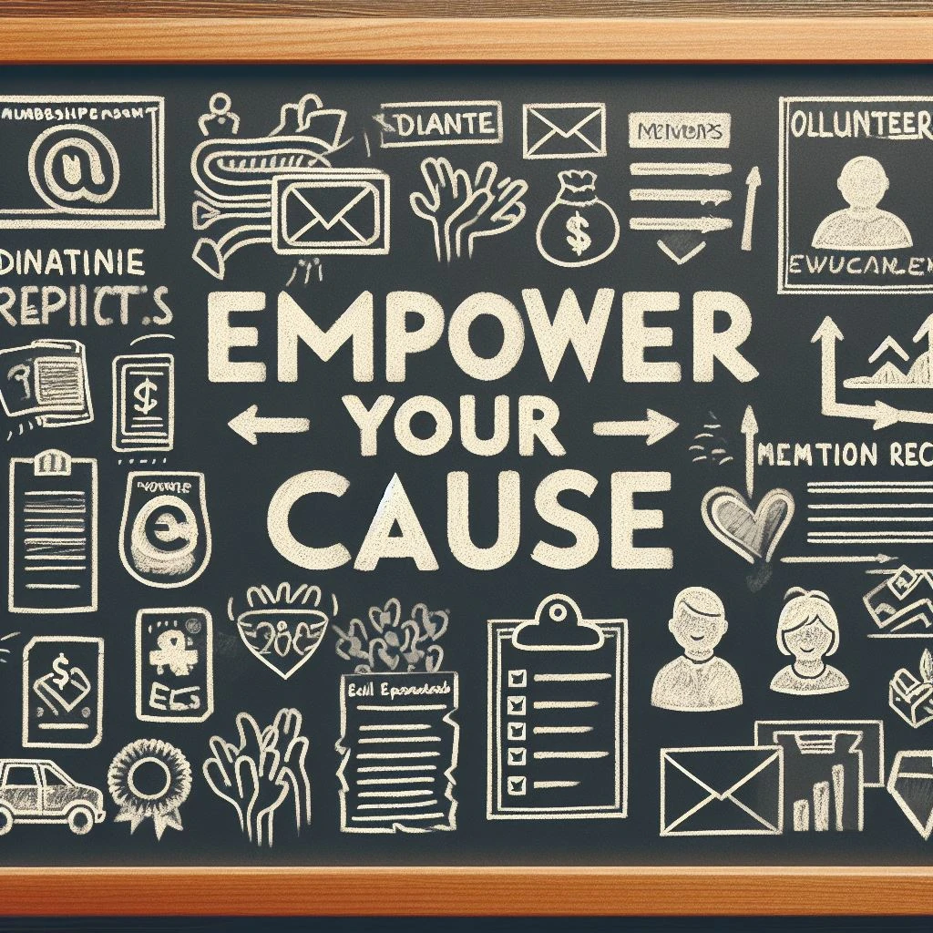 The words Empower Your Cause written on a chalkboard with chalk.